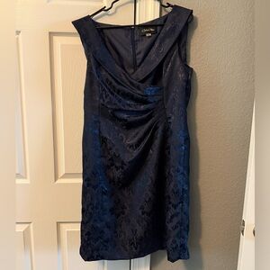Elegant Navy Brocade Mini Dress